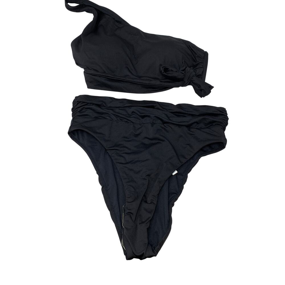 Seafolly Bikini Set US 6 Black Ruched High Waist Retro Swimwear One Shoulder